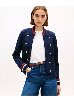 Tommy Hilfiger Navy Military Style Blazer with Red & White Trim